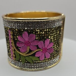 Gold and Black Floral Embroidered Bracelet